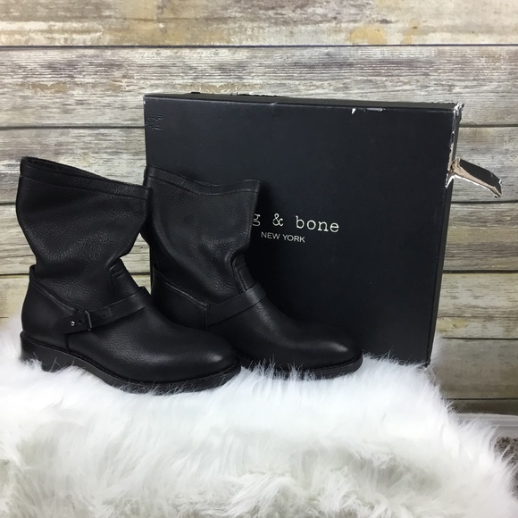 Rag & Bone Black Oliver Elk Leather Moto Boots - Picture 2 of 7